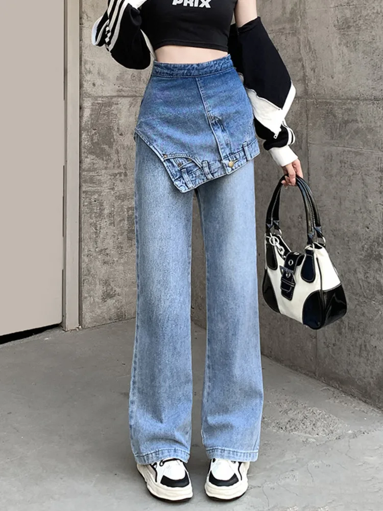 

Женские узкие джинсы-клеш T, корейские брюки с высокой талией и широкими штанинами из двух частей, весна-лето 2023
