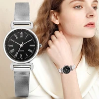 2022 new arrivals simple women watches classic roman characters black surface mesh stainless steel strap high end quartz watch