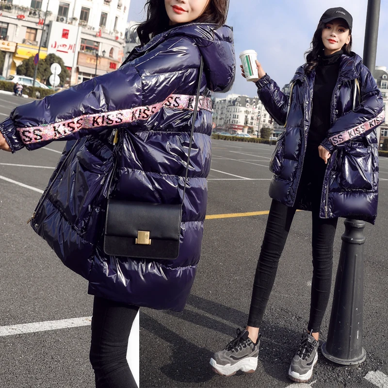 Women Bread Clothes Warm Thicken Jacket Fashion Overcoat New Shiny Down Jackets Female Winter Patchwork Coat Loose Casual Parkas