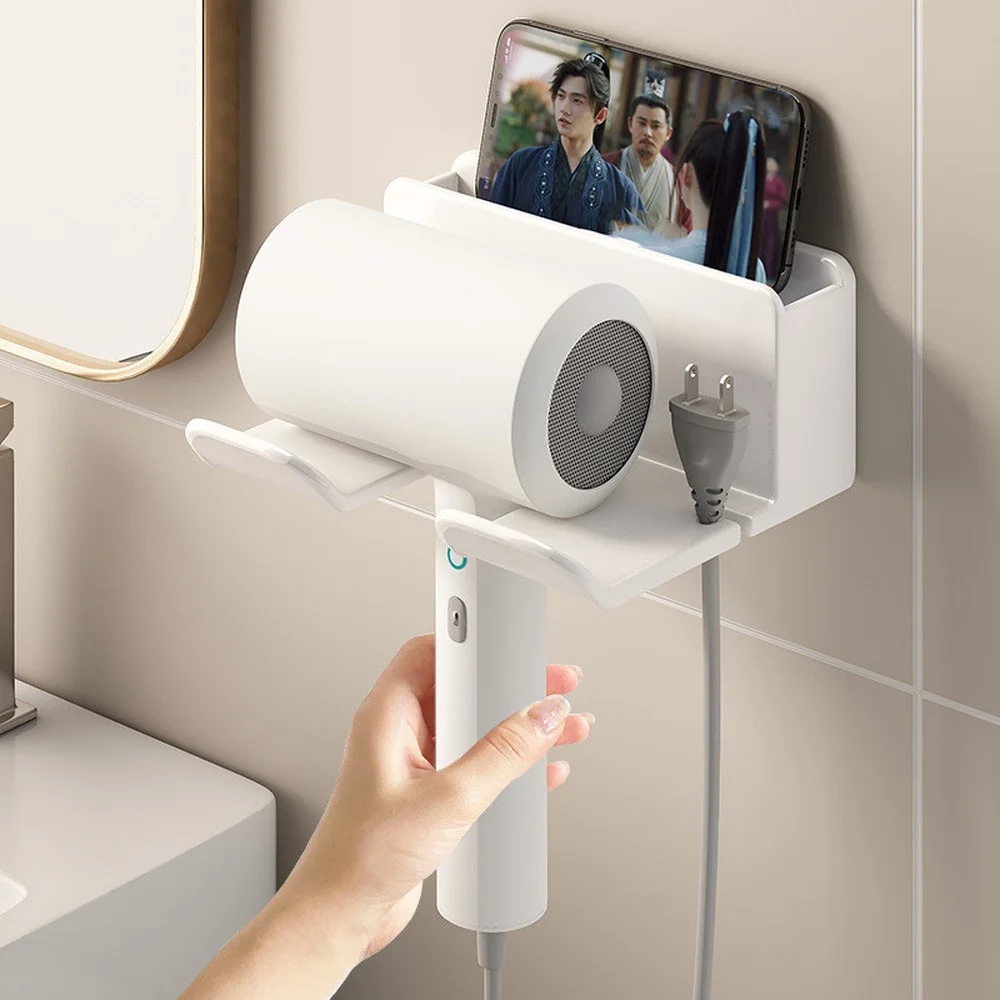 

Home Simple Wall-mounted Hair Dryer Rack White Bathroom Wall Punch-free Multi-functional Hair Dryer Universal Bracket