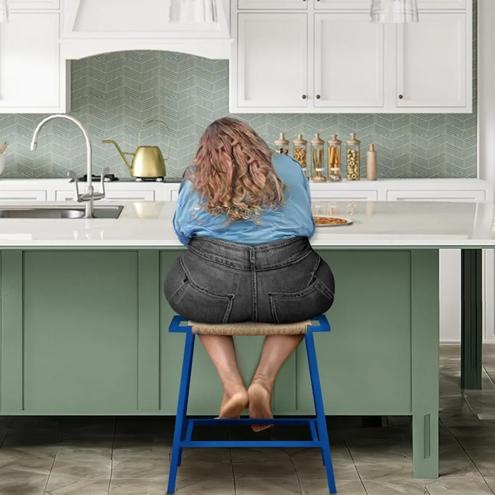 

Синяя барная фотостудия oulluo 1, седловые кухонные стулья для островка, табуреты для стола RopeWeave, плетеные барные стулья 24 дюйма с открытой спиной