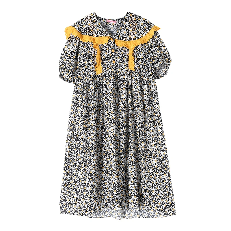 

Summer Large Size Shawl Baby Neck Loose Women Dresses Print Casual Vintage Dress Vestidos 4xl
