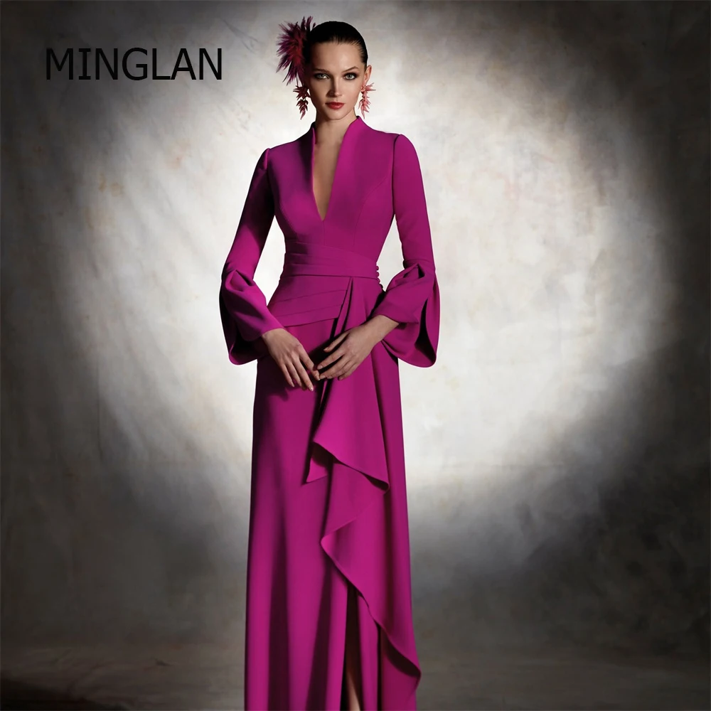 

Женское плиссированное платье-Русалка MINGLAN, длинное вечернее платье до пола со шлейфом и V-образным вырезом, элегантное платье для выпускного вечера, 2023