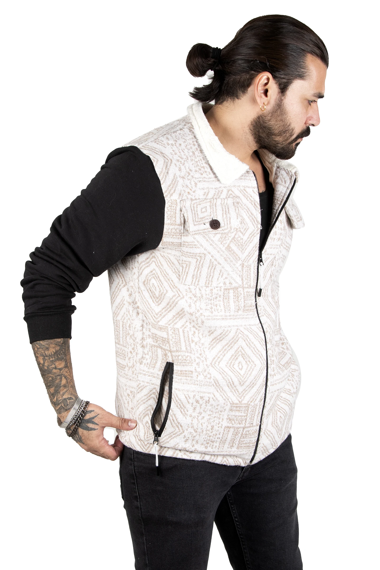 DeepSEA Mobile Cover Furry In-and Colar Ethnic Pattern Mealy Male Coat 2300426
