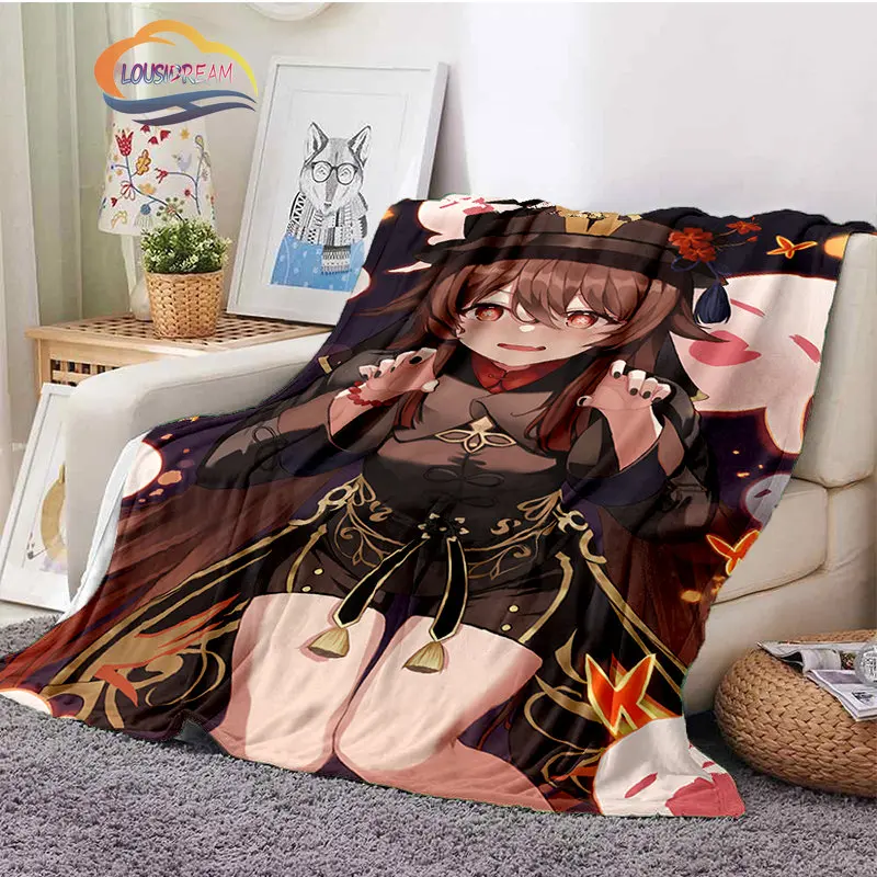 

Фланелевое Одеяло Genshin Impact Hu Tao, привлекательные игровые персонажи Ху Tao, мягкое плюшевое теплое одеяло для дивана и кровати, одеяло для девоч...