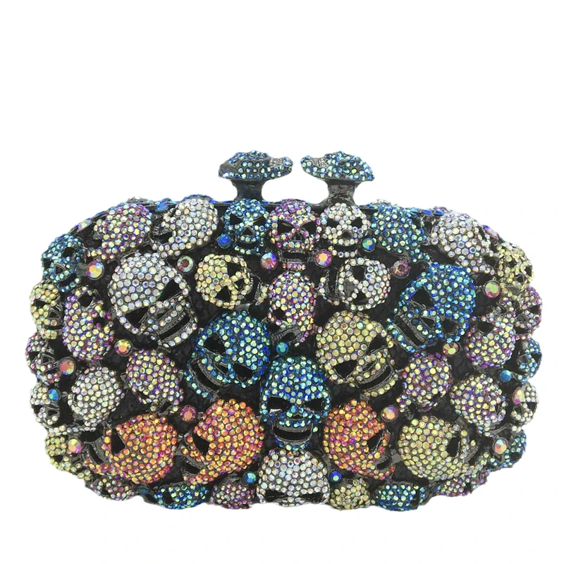 

Luxurious Crystal Rhinestone Clutch Handbag Handmade Evening Skulls Head Purse Ladies Fashion Dinner Party Wallet Bag