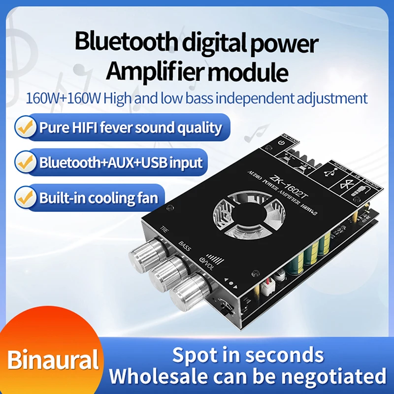 

ZK-1602T TDA7498E Bluetooth 5,0 панель усилителя сабвуфера 2*160 Вт 2,0 каналов Высокая мощность аудио стерео усилитель панель бас усилитель