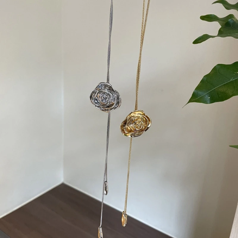 95AB Ожерелье с цветком камелии ожерелье регулируемой длиной для вечерней