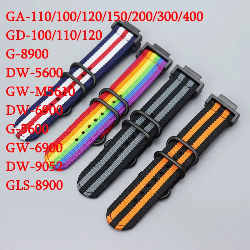 

Nylon Watch Band For Casio GA-110 GD-100 DW-5600 6900 GW-M5610 GA2100 GLS-8900 MCW-100 GMA-S110 Wrist Strap With Adapter 16mm