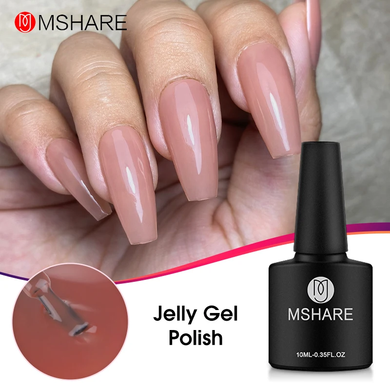 MSHARE Nude Jelly Gel Nail Polish Semi-Permanent Enamel Gelish UV Varnish Hybrid Transparent Soak Off French Nails Art 10ml