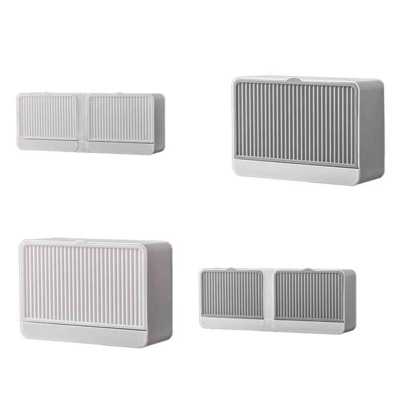 

Wall Mounted Soap Box With Lid Double Grids Soap Draining Rack Bathroom Soap Holder