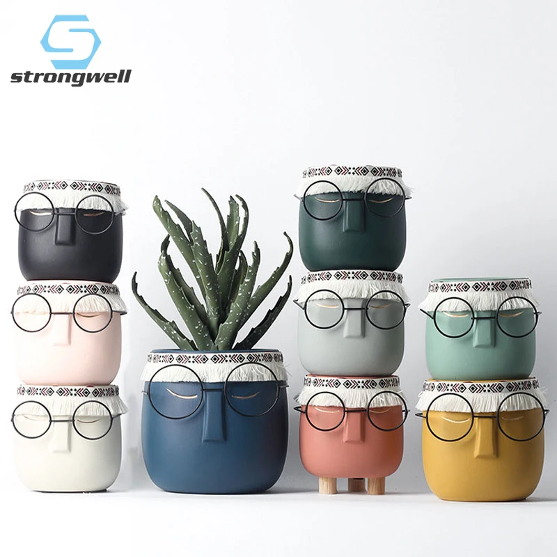 

Strongwell Nordic Flower Pot Ceramic Face Fashion Simplicity Literary Planter Succulent Potted Home Indoor Green Dill Bonsai