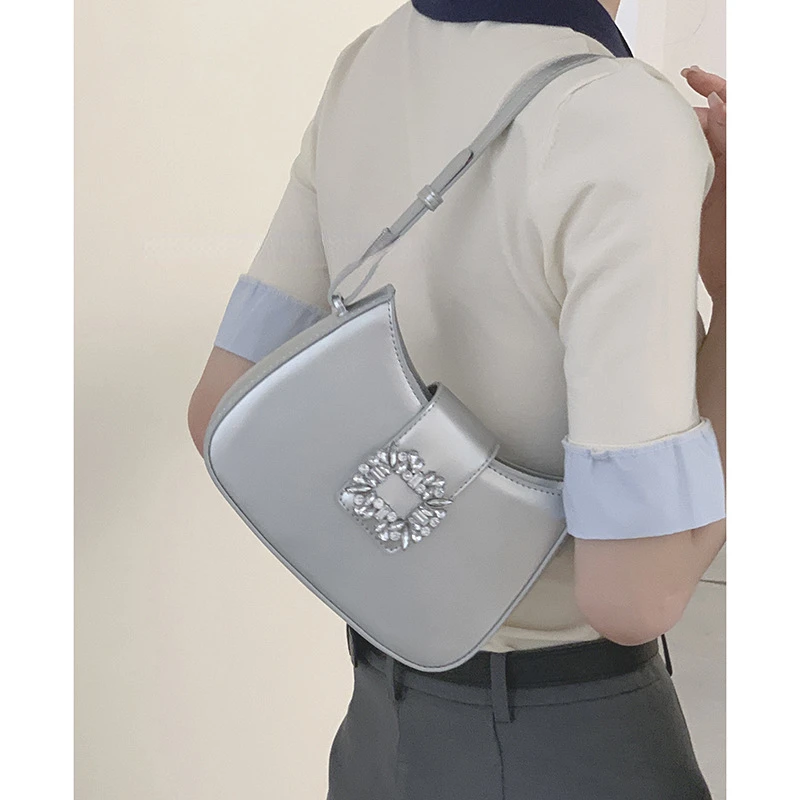 Elegant Shoulder Bag for Women Pu Leather Luxury Brand Underarm Bags Female Summer Chain Crossbody Bag Blue Handbags Bolsa