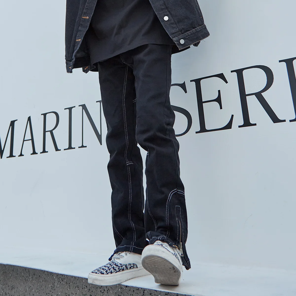 

Новые европейские и американские модные брендовые повседневные свободные прямые джинсовые брюки, модная мужская уличная одежда