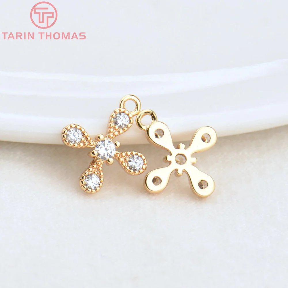 

(4549)6PCS 10x12MM Hole 1MM 24K Gold Color Brass with Zircon Cross Charms Pendants High Quality Diy Jewelry Findings Accessories