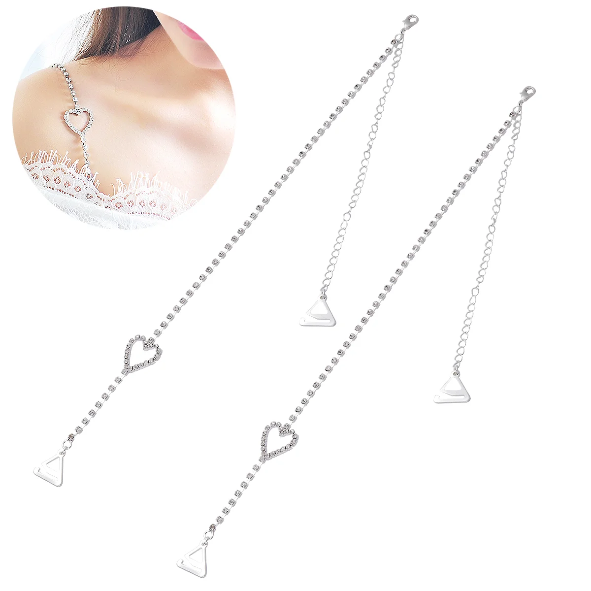 

Rhinestone Strap Silver Heart Shaped Strap Invisible Shoulder Strap for Sleeveless Dress