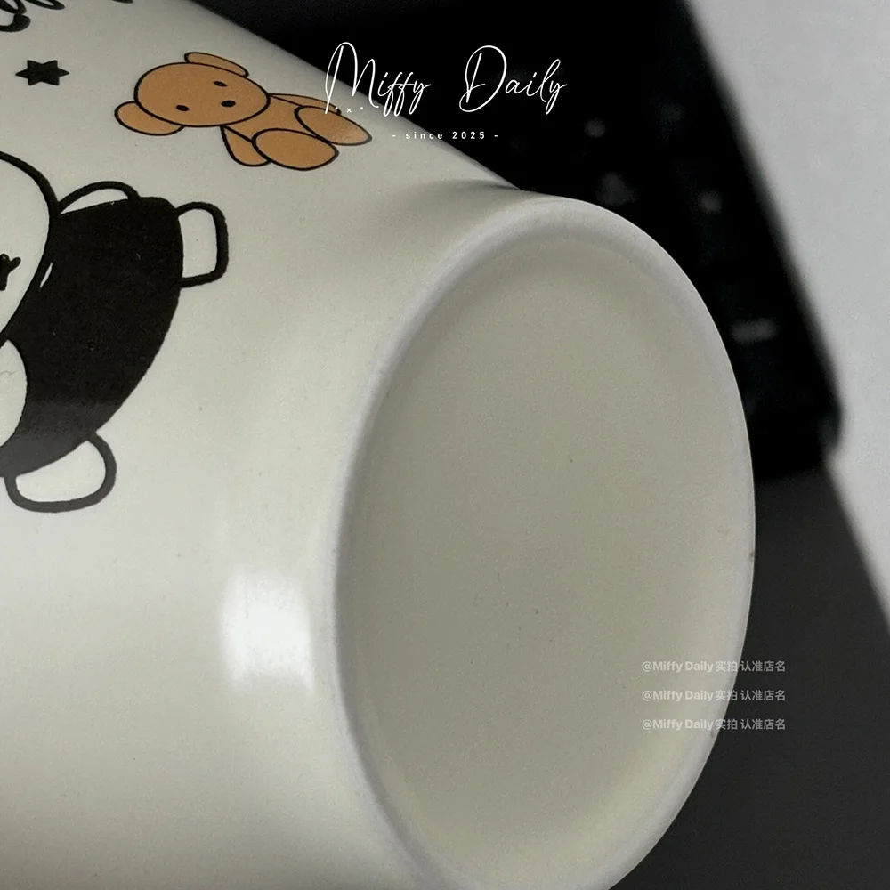 Фото Милая керамическая чаша Miffy 450 мл с кроликом, матовая, с гладким ободком, для молока, хлопьев, фруктов, закусок, для использования на столе, в столовой, общежитии, подарок для девочки №3