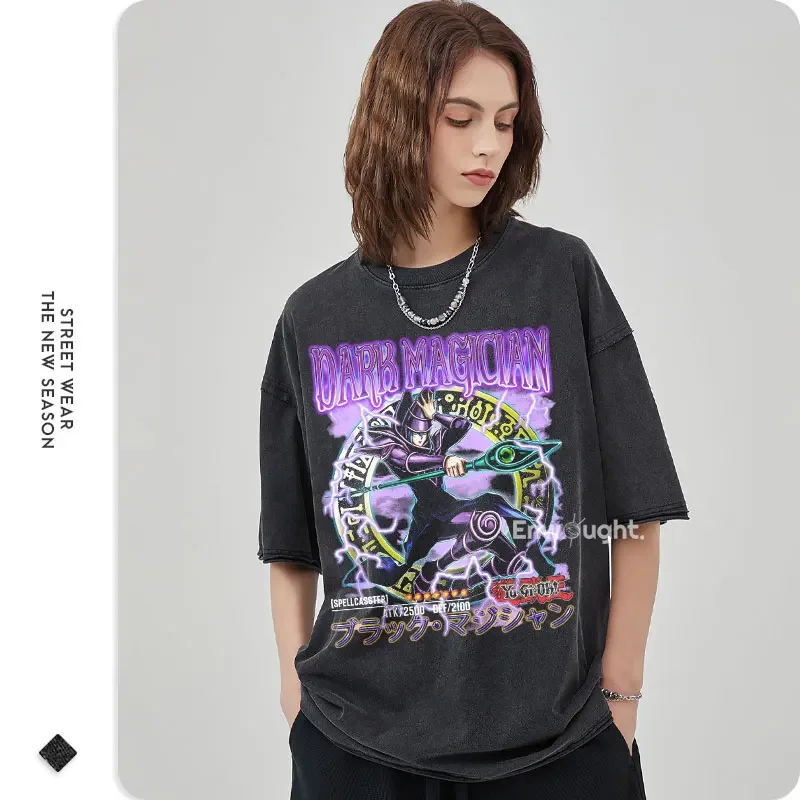Yu Gi Oh Футболка Аниме Dark Magician Girl Yuugi Kaiba Seto Vintage Washed Top Tees Oversized DTG с короткими рукавами
