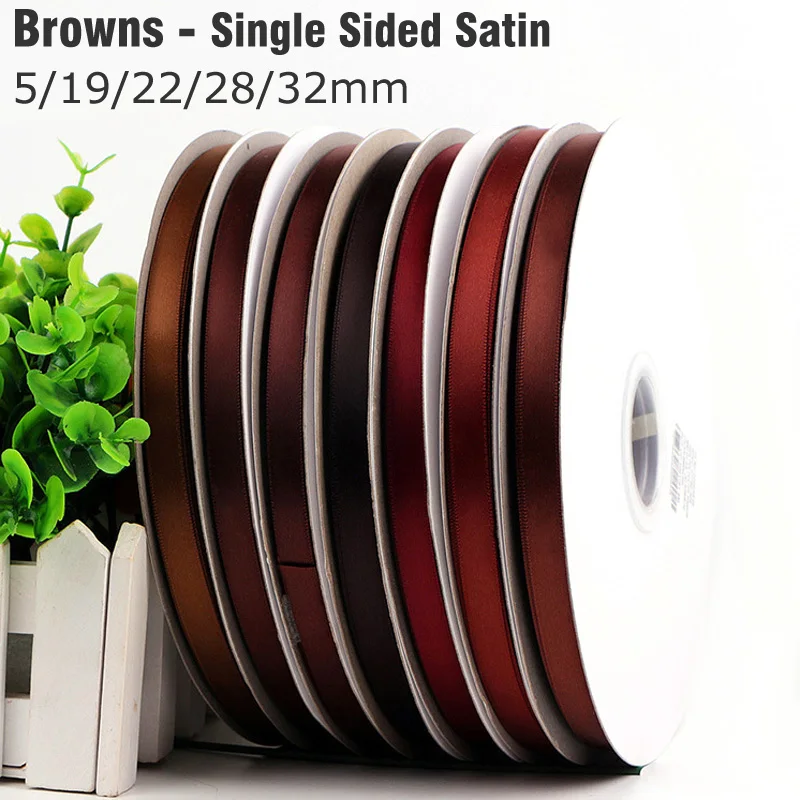 

100Yards 5/19/22/28/32mm Brown Ivory Single Sided Satin Ribbon Solid Color Silky Ribbons 100% Polyester Fabric Tapes 111216