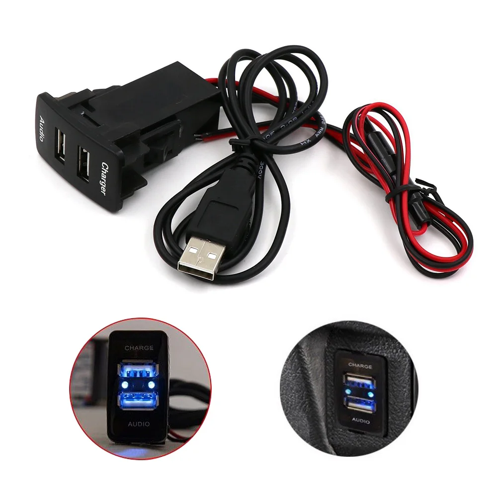 

Dual Port USB Car Charger Waterproof 12V 24V Power Adapter Charger with Audio Socket Mobile Phone Charging for Toyo ta ( VIGO )