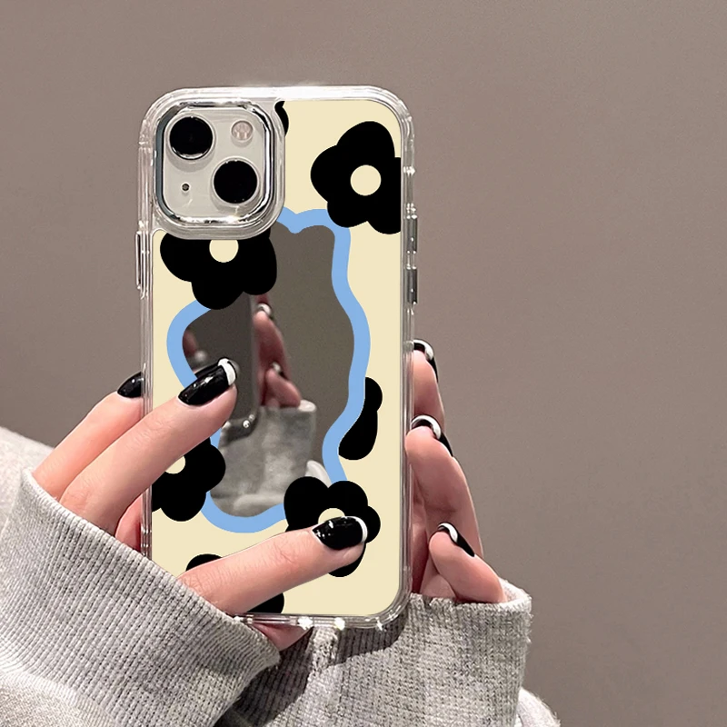 

Case For Iphone 13 Pro Max X XR XS Max 11 12 14 Pro Max 14Pro Cover Plating Flower Makeup Mirror Soft Silicone Shockproof Funda