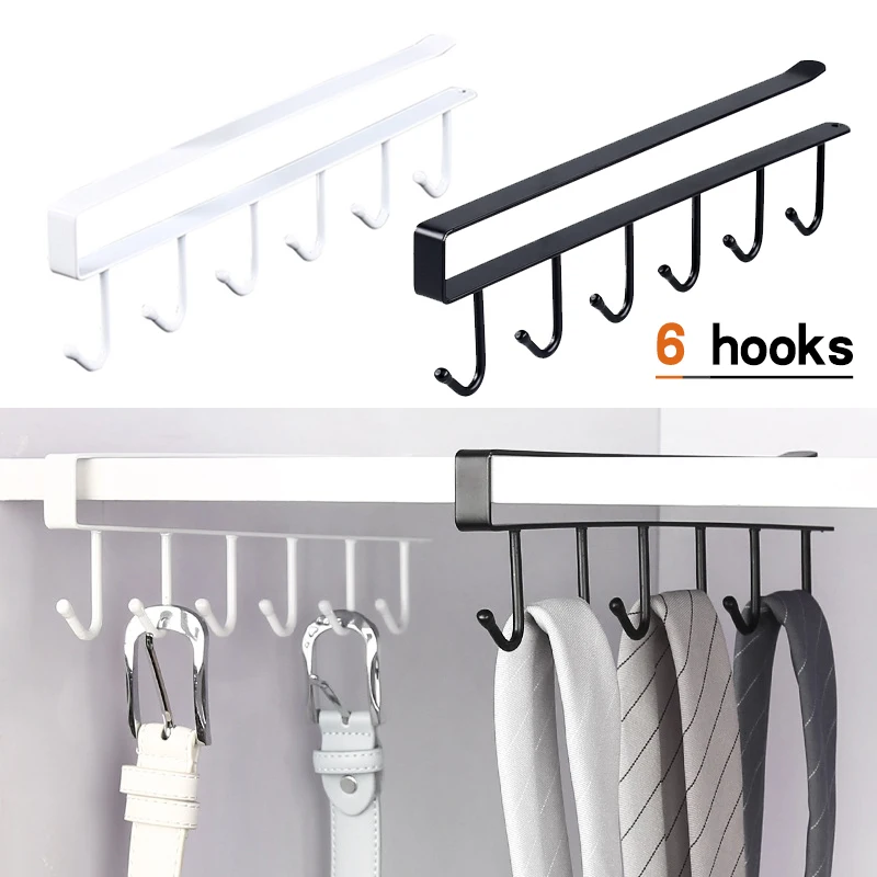 

Kitchen Non-marking Nail-free Hooks Cabinet Storage Hangers Multifunctional Closet Row Hooks Behind The Door Finishing Rack