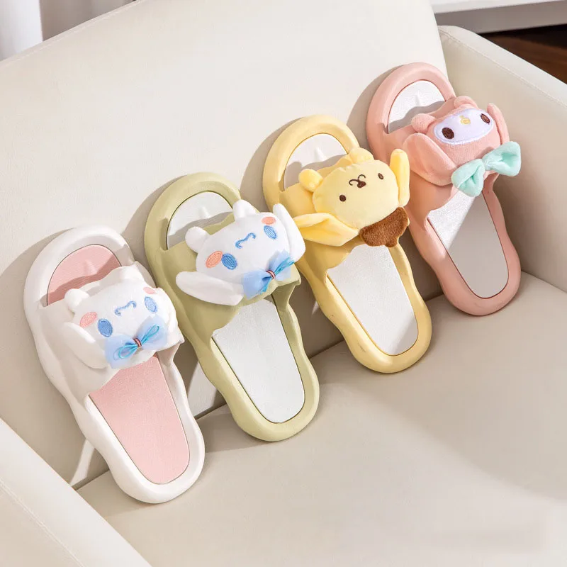 Сандалии Sanrio женские с мультяшным принтом, мягкие плюшевые босоножки в стиле аниме Cinnamoro, Нескользящие, для ванной комнаты, лето