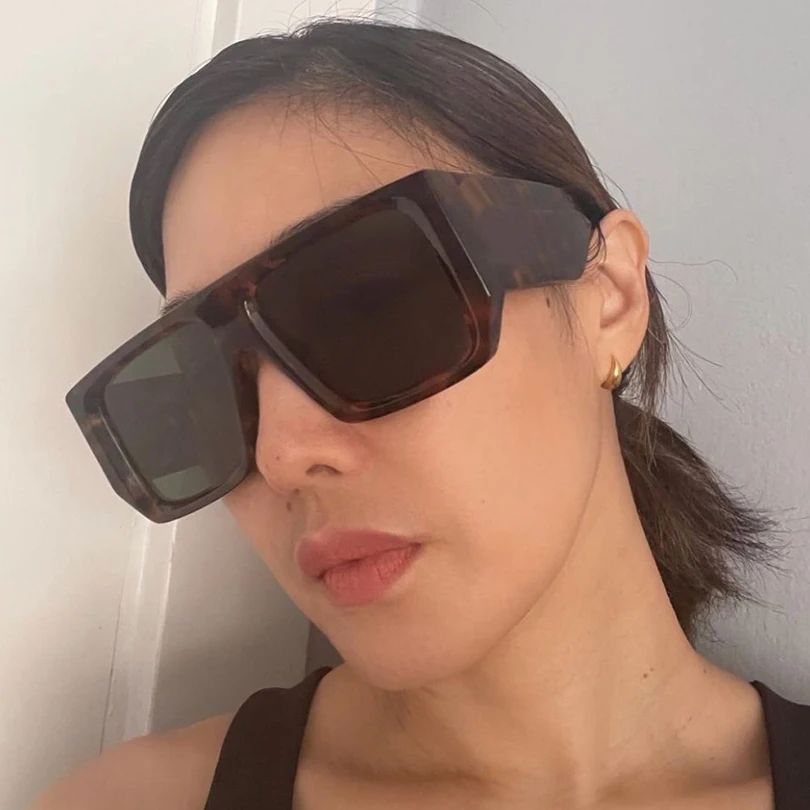 

Flat top tortoise acetate square frame women's sunglasses oversize style men's Sun Glasses