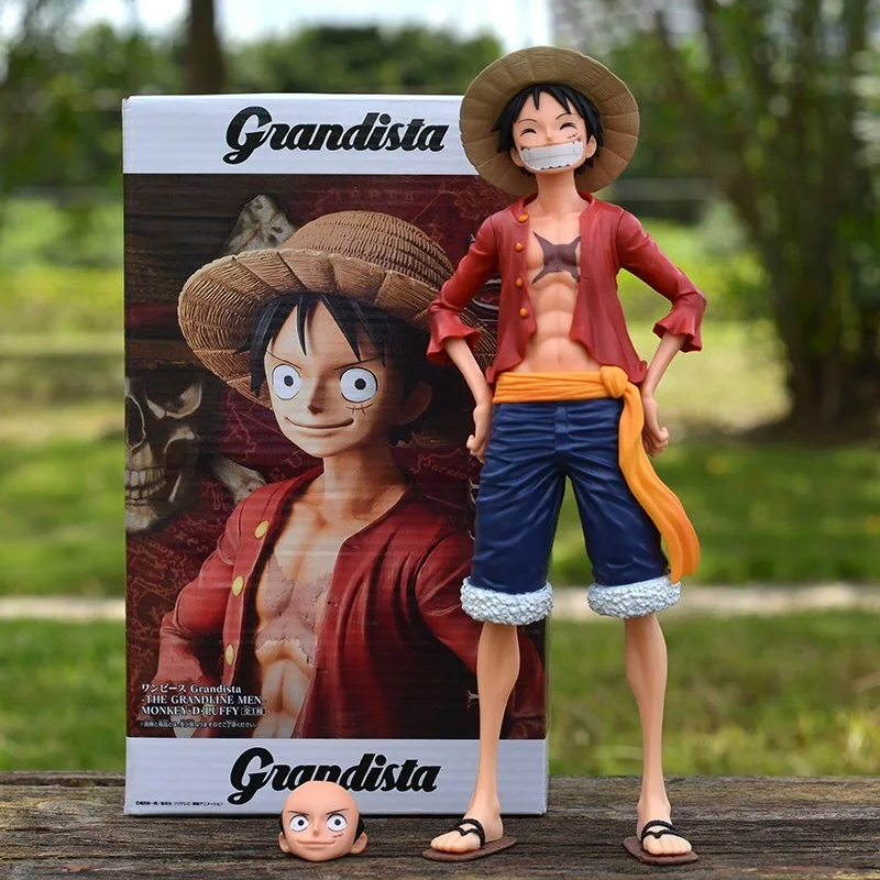 

Hot 28cm One Piece Anime Figure Confident Smiley Luffy Three Form Face Changing Doll Action Figurine Model Toys Kits