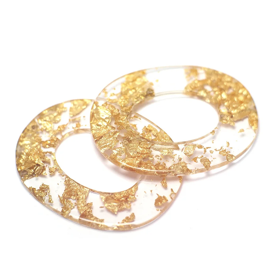 

2pcs Oval Earrings Pendant-Acetate Oval Charms-Gold Color &Transparent Confetti 50x40x2.67mm