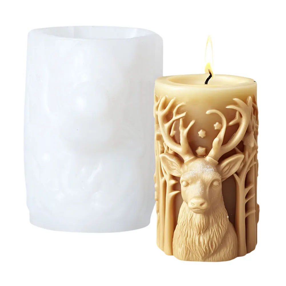 3D Рождественская елка лось цилиндр свеча силиконовая форма для мыла искусство