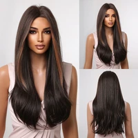 synthetic highlight long wavy wigs ombre dark brown wigs for black women heat resistant middle part hair afro cosplay daily