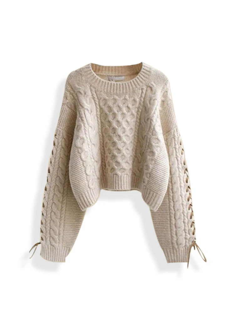 Женский белый пуловер вязаный свитер в стиле Харадзюку Y2k с длинным рукавом