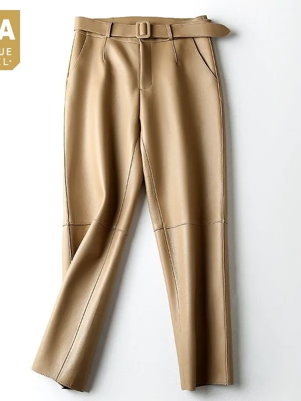 

Женские прямые брюки до щиколотки, из натуральной овечьей кожи