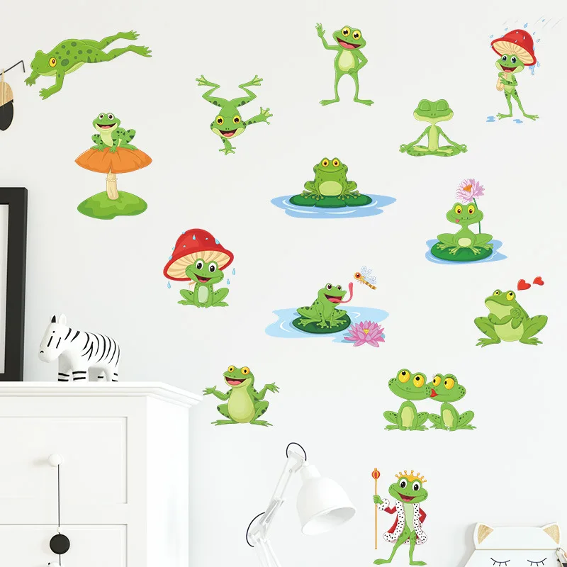 

Cartoon frog lotus lotus leaf mushroom children bedroom porch wall beautification decorative PVC wall stickers wall decoration