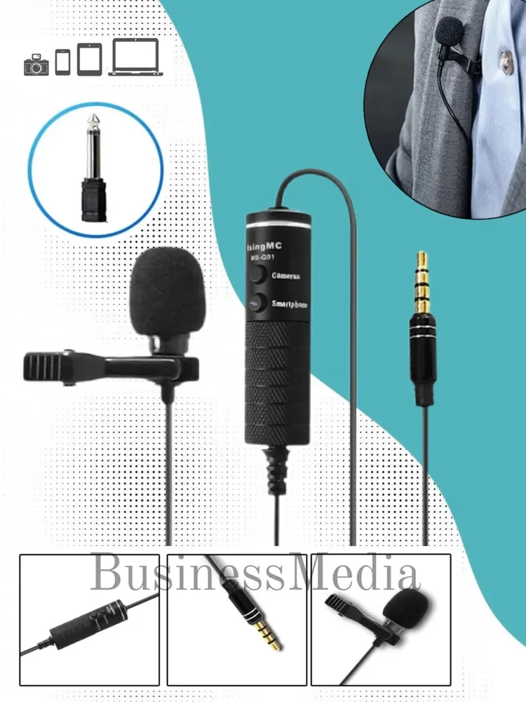 

Микрофон петличный BM-Q01 петличный конденсаторный без лишних шумов / Петличка для камеры и телефона, черный