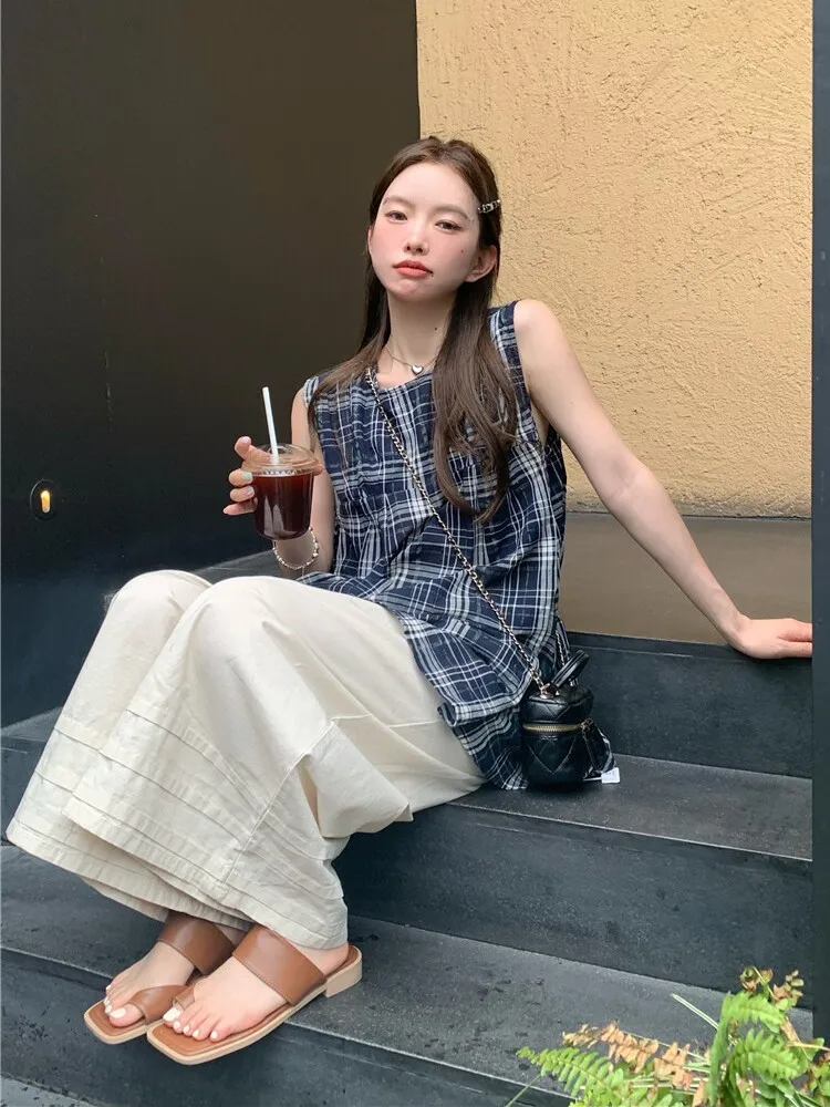Модные японские рубашки в клетку для женщин Новинка лета 2024 свободный милый и