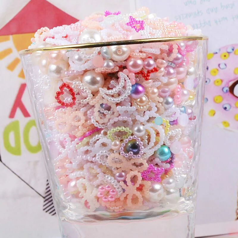 

50g 3D Colorful Pearl Nail Charms Mixed Heart Hollow Moon Bow Pearl Nail Decoration Accessories Loose Beads Crafts DIY Jewelry