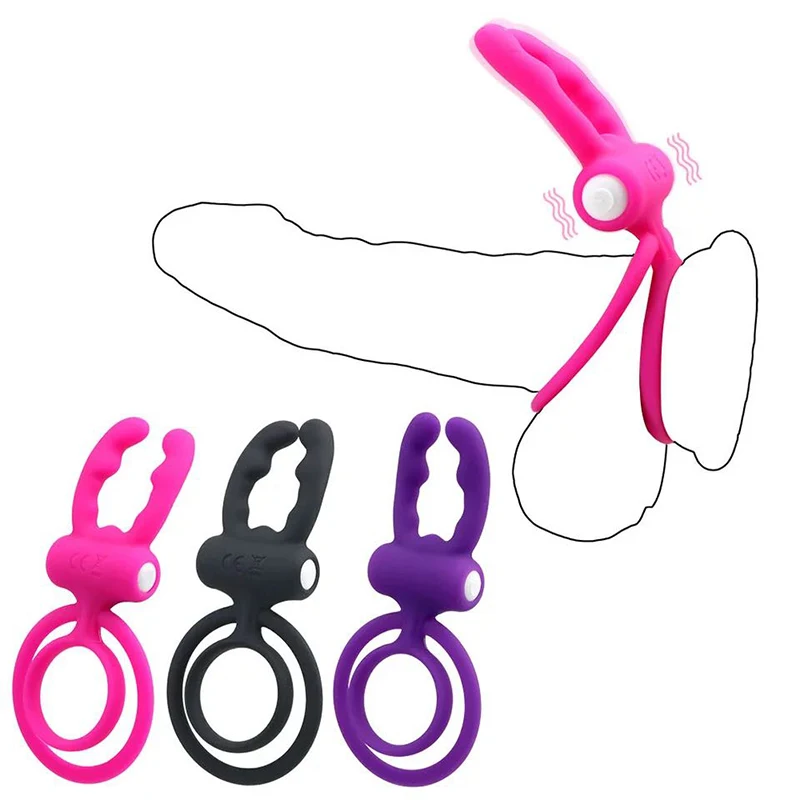 Cock Ring Dual Pleasure Penis Ring Penis Vibrator Vibrating Ring Tongue Licking Sex Toys for Men Male Clit Stimulator