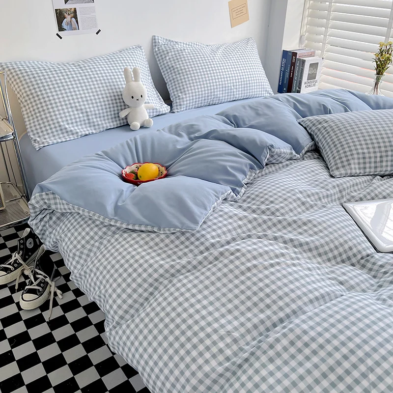 

Пододеяльник в японском простом стиле, пододеяльник из промытого хлопка, постельное белье с клетчатыми полосками, приятный для кожи, дышащий 1 пододеяльник