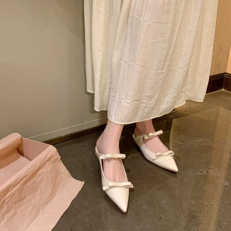 Сандалии Женские однотонные с бантом модные туфли на плоской подошве