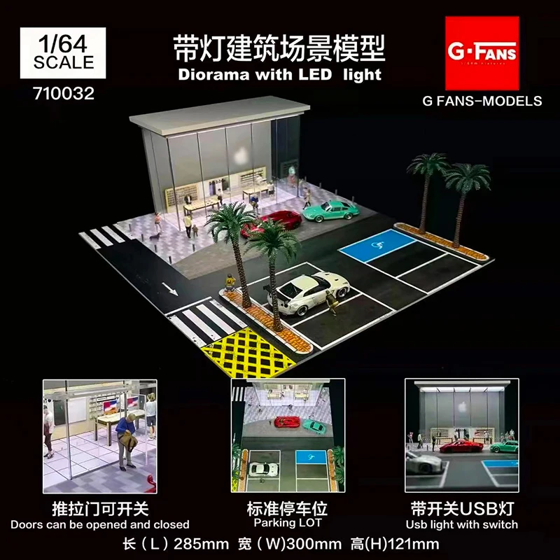 

G-FANS Assemble Diorama 1:64 LED Lighting W/ Vehicle Parking Lot Model Car Station -Phone Exhibition Hall