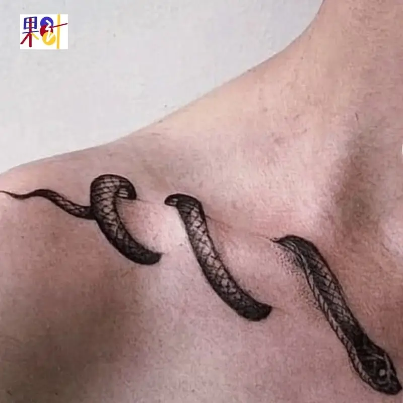 

2022 New So Cool Dark Sexy Winding Snake Collarbone Waterproof Tattoo Sticker for Woman Man Snake Body Temporary Tattoo