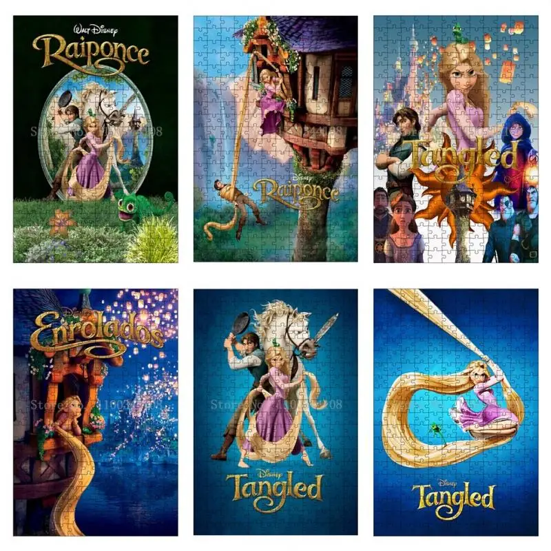 

Cartoon Jigsaw Puzzles 300/500/1000 Pcs Puzzles Kids Disney Tangled Movie Poster Rapunzel Disney Princess Puzzle Game Toys Gift