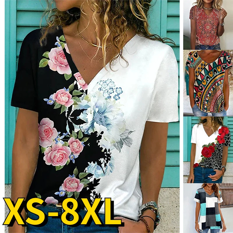 

Повседневные базовые Женские топы с винтажным принтом, новая дизайнерская футболка с принтом, летняя женская модная футболка с V-образным в...