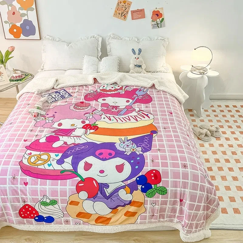 

Стич Kawaii аниме фланелевое одеяло Kuromi Lotso Cinnamoroll My Melody пианино ворсовая шаль плюшевое покрывало посуда для дома подарок на день рождения