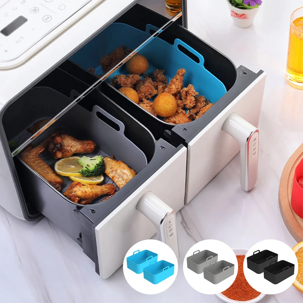 2PCS Многоразовые Air Fryer Силиконовый Поднос Блюдо Двойной 2 Корзины Выпечки Пан Печи
