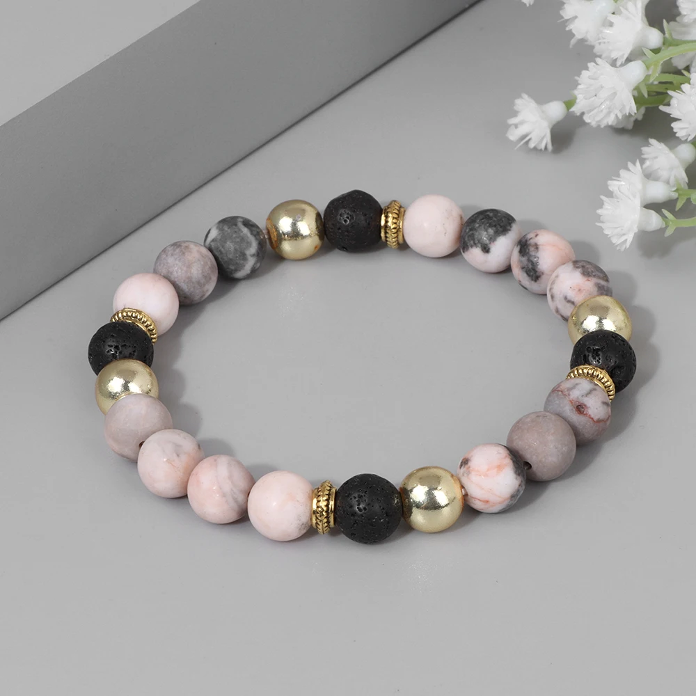 

Matte Stone Stretch Bracelet Gold Color Spacer Charm Lava Howlite Bracelets Energy Healing Yoga Bracelet for Men Women Jewelry