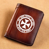 high quality genuine leather wallet antique knights templar cross printing card holder male short purses bk869