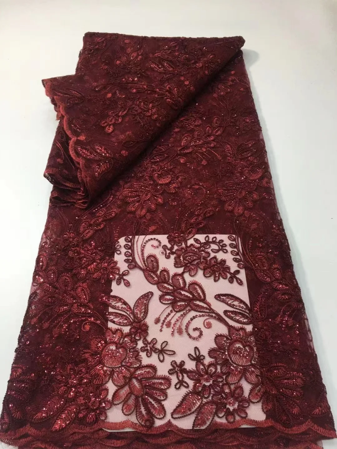 

Wine Hot Selling French Tulle Lace Fabric 2022 High Quality Embroidery Net Materials 5 Yards Nigerian Lace Fabric for Dress